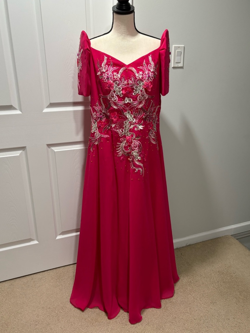 Filipiniana Imelda Ladies Dress Butterfly Sleeves with Appliqué Design Fuchsia
